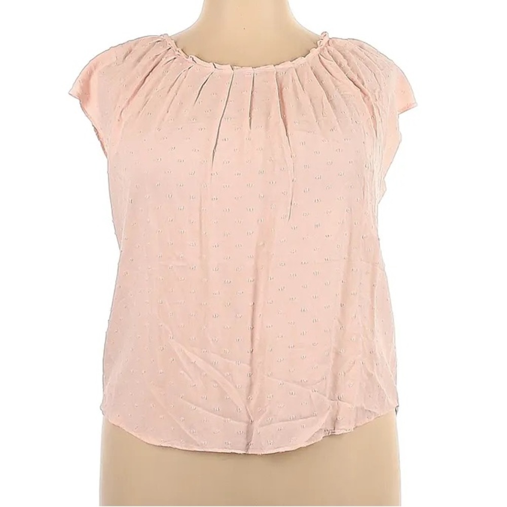 LC Lauren Conrad Pink Polka Dot Texture Blouse